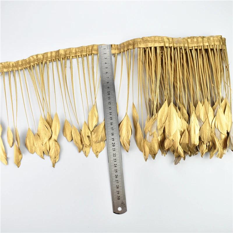 2Yards Golden Goose Feather Trim Tassel Fringe Stripped Coque Gold Silver Geese RibbonTape Wedding Decoration Handicraft Clothes