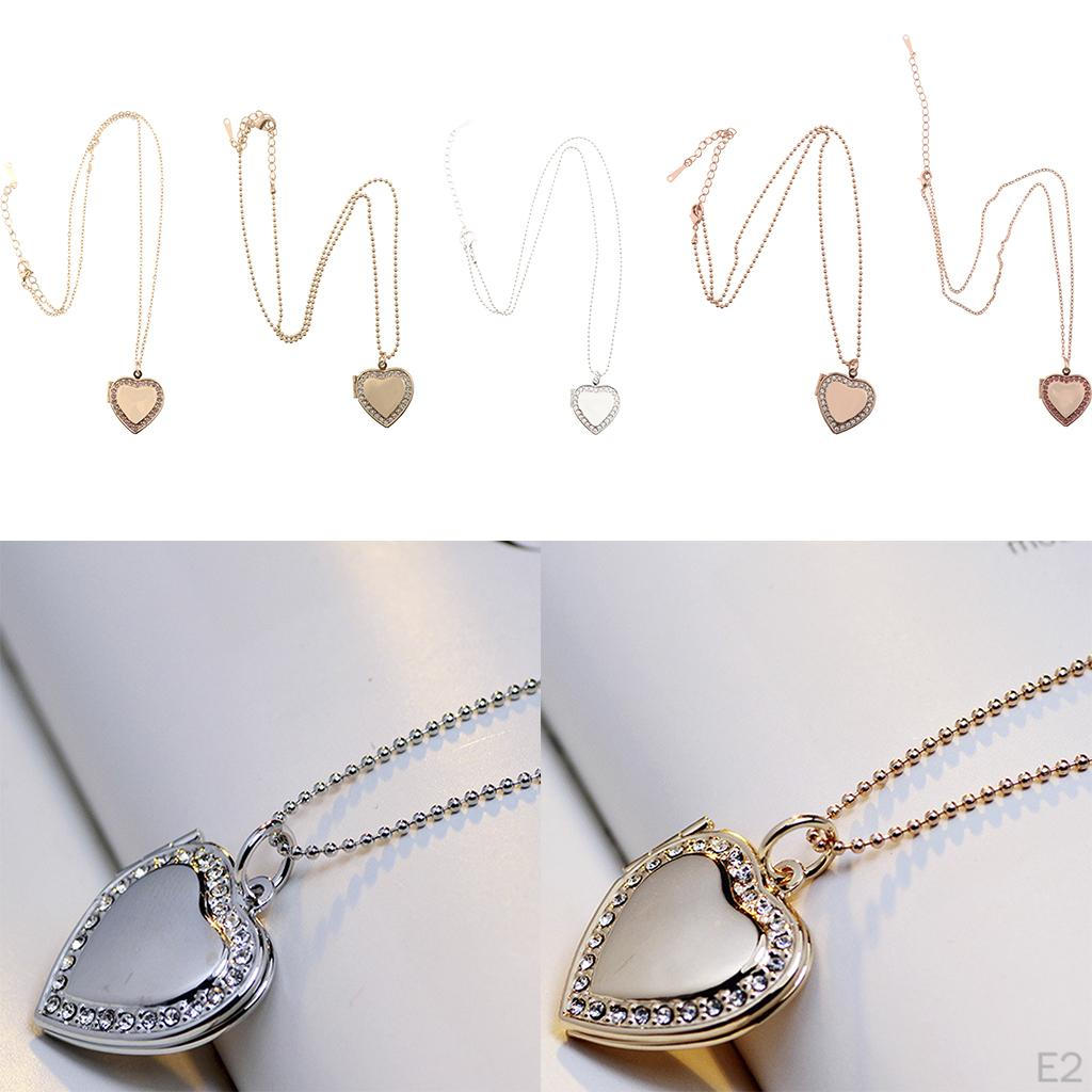 Copper Little Heart Crystal Photo Picture Locket Charms Pendant Chain Necklace