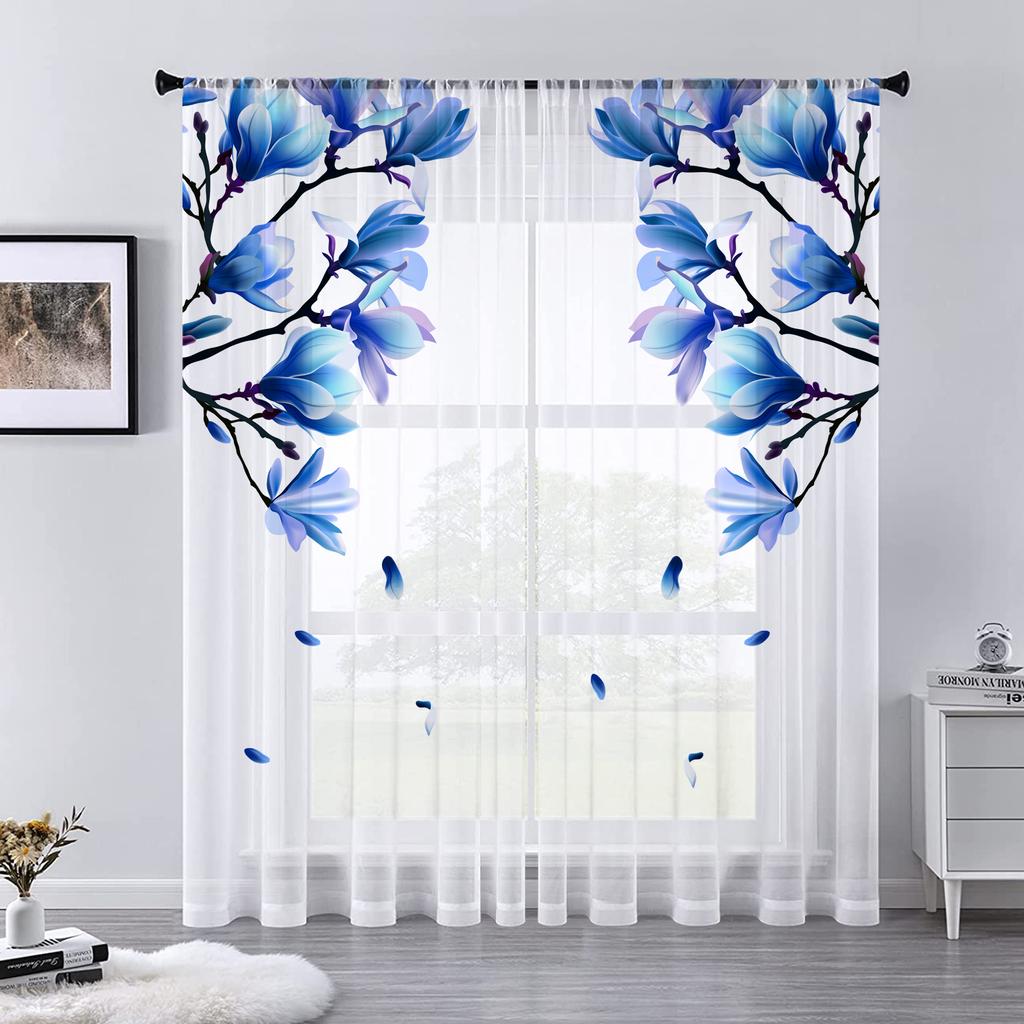 Watercolor Floral Sheer Voile Curtain For Living Room Dining Room Bedroom Drape Kitchen Window Transparent Chiffon Tulle Curtain