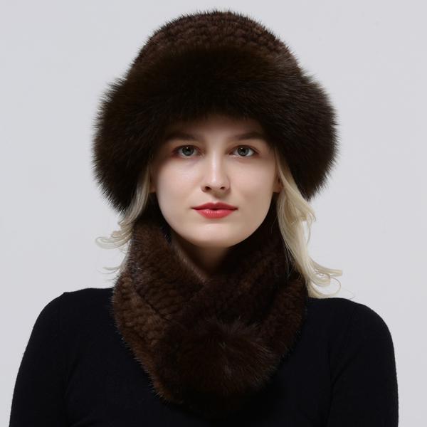 Hot Sale Rex Rabbit Fur Hats Scarf Set Elastic Knitted Winter Hat Women Genuine Warm Fur Caps Luxury Woman Fox Fur Bucket Hat