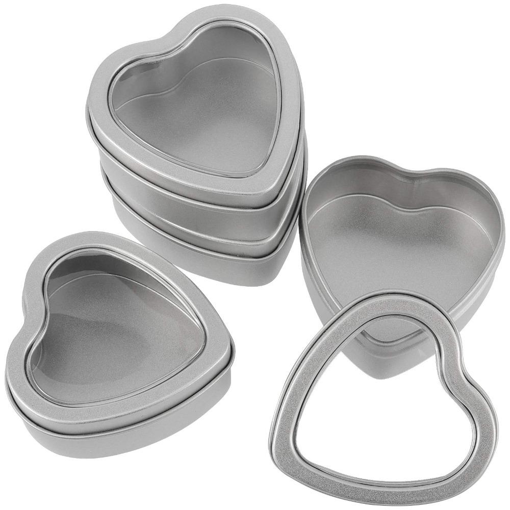 12pcs Empty Heart Shaped Gift Boxes Metal Tins with Clear Window Heart Shaped Metal Tin Cans Small Candle Tins with Lids Party Favor Box Gift Wrap Box