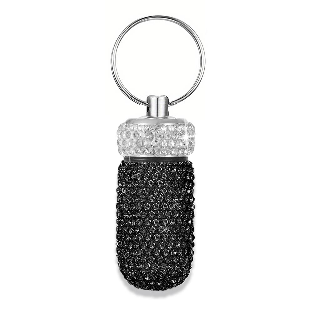 Bling Rhineston Pill Container Portable Pill Bottle Case Waterproof Travel Medicine Box Beautiful Holder Storage with Keychain