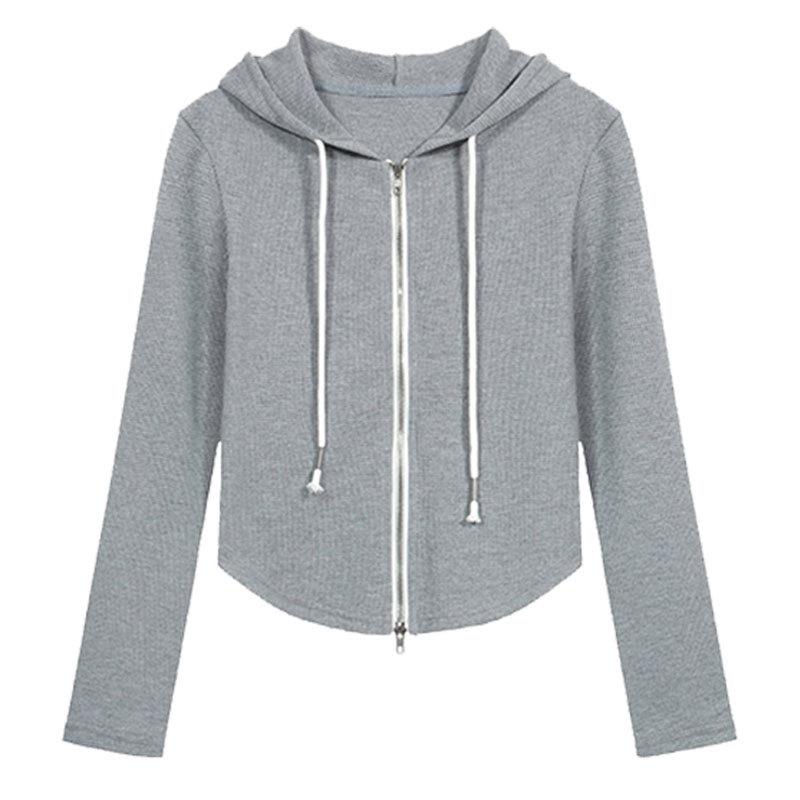 

Curved Hem Plus Size Hooded Sweatshirt - Slimming Irregular Short Top for Spring and Autumn M ( 90 kg) серый