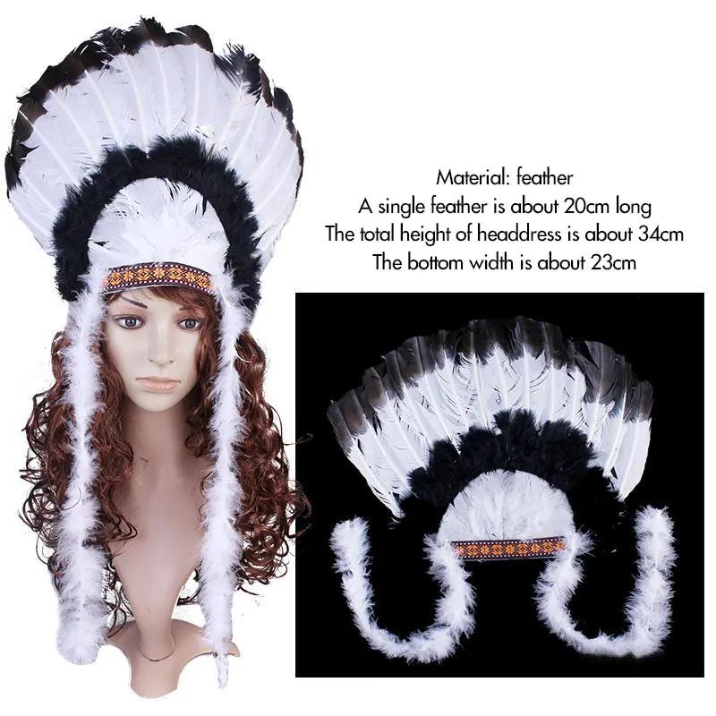 Festival Stage Performance Props Headband Indian Feather Hat Halloween Cosplay Savage Feather Headdress Carnival Masquerade