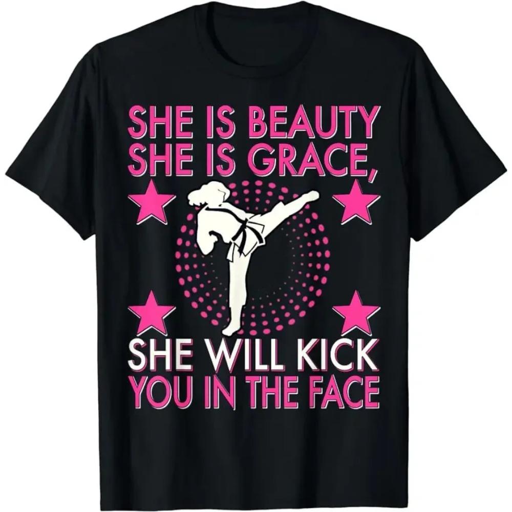 Stile Unisex Camicie Per Donna Uomo Classico Magliette A Maniche Corte Karate Taekwondo Ragazza Donna Karate Kick Tshirt