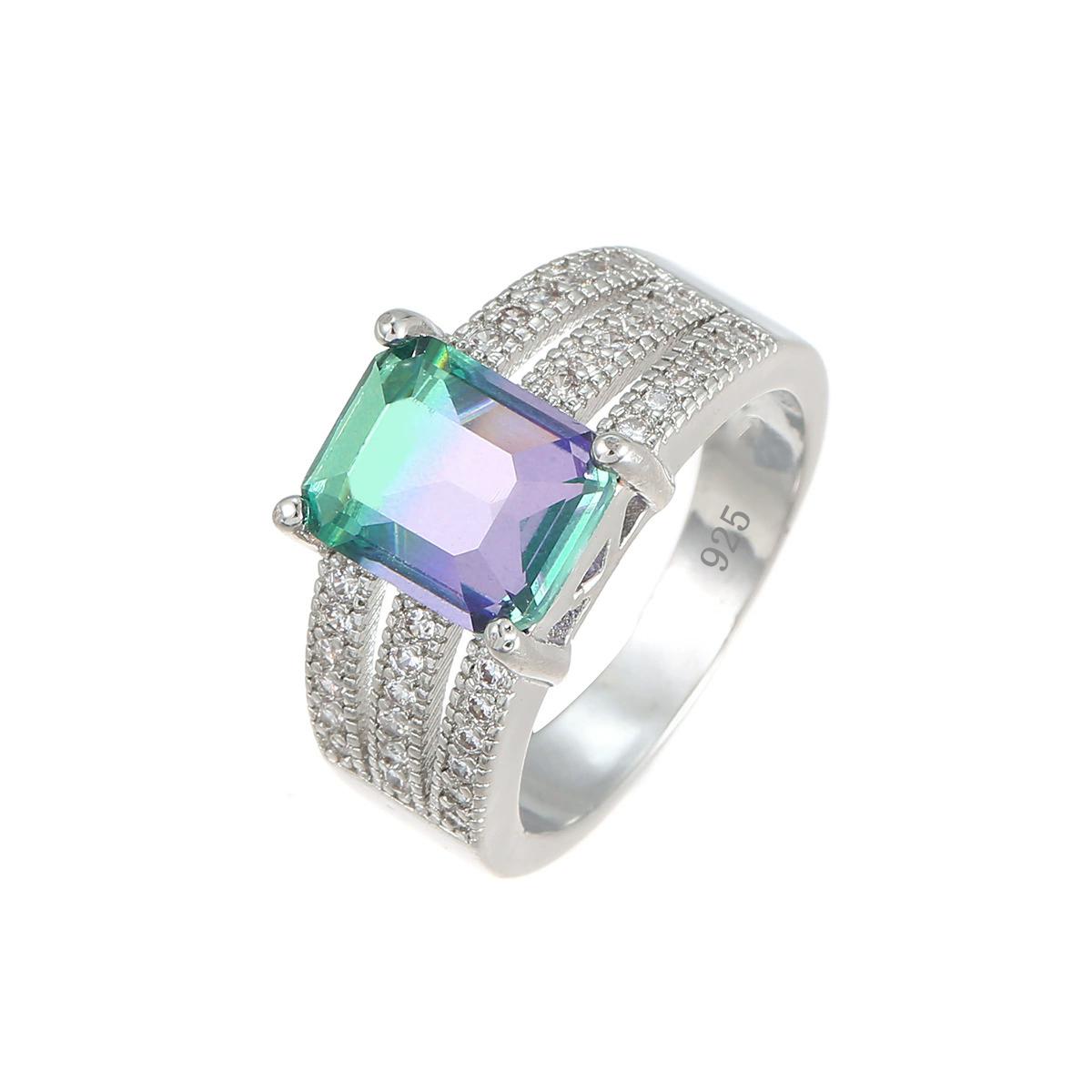 Прямоугольное кольцо с турмалином, фиолетово-зеленый градиент, женское, стерлинговое серебро, обручальное кольцо с огранкой «Принцесса», подарок для девочек 6
