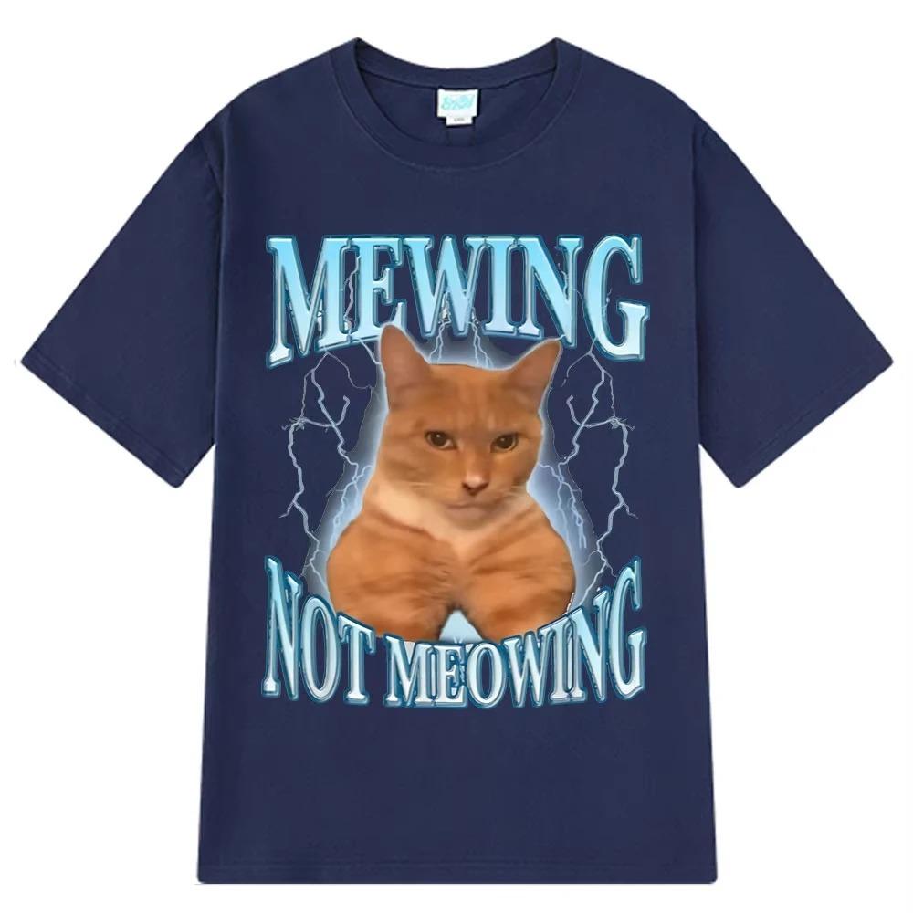 Meow Meow TShirt Fun Cute Cat Meme Pattern Unisex Cotton Short Sleeve Casual Loose Comfortable Women And Men TShirt
