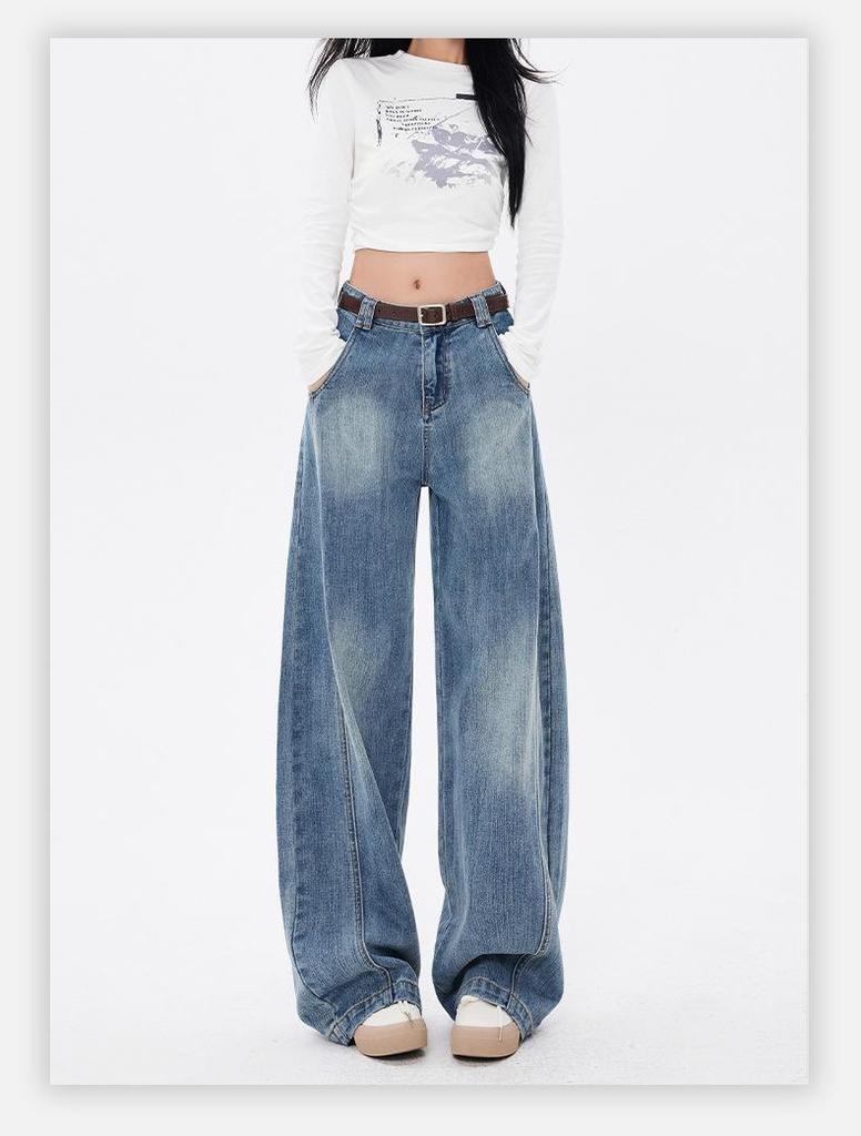 American Retro Silhouette Scimitar Jeans: Loose Wide-Leg Floor-Length Pants
