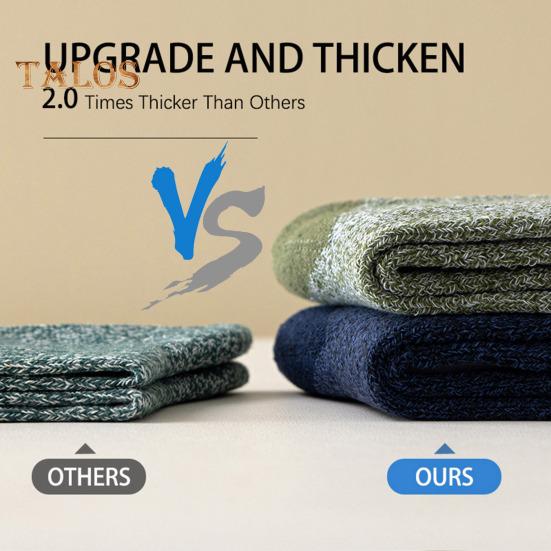 5 Pairs Men Winter Socks Thick Plush-lined Mid-tube Thick Keep Warm Solid Color Anti-slip Knitted Daily Wear Sport Socks for Hiking Camping Skiing