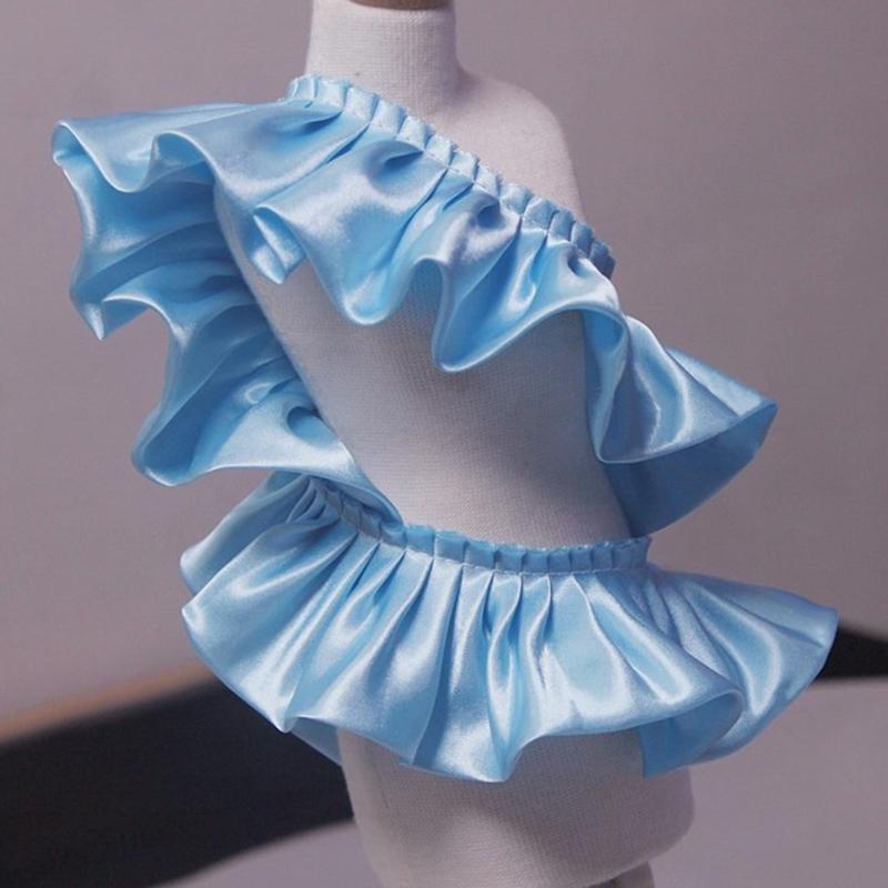 10m Double Layered Ruffle Lace Edge Trim Glitter Satin Pleated Ribbon Fabric Edge Hem for Wed Doll Dress DIY Kids Sewing Crafts