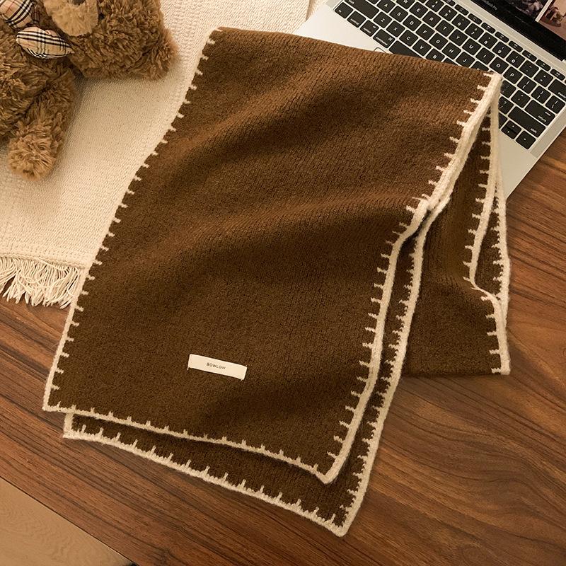 Autumn and Winter New Korean Version Versatile Lock Edge Korean Knitted Gray Scarf Women's Knitted Warm Neck Scarf