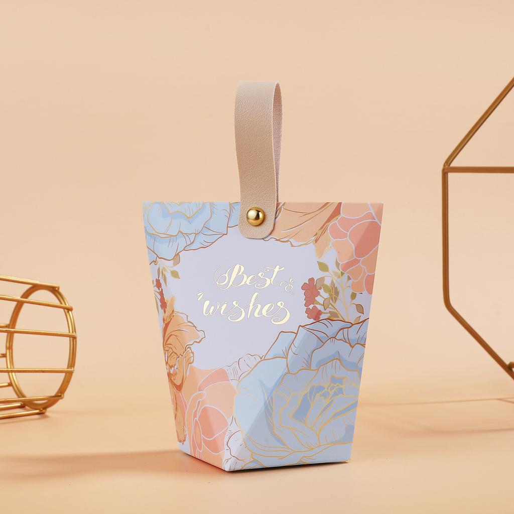 24PCS New Happy Candy Box, European Flower Wedding Candy Bag, Portable Small Gift Packaging Box, Engagement Candy Box.