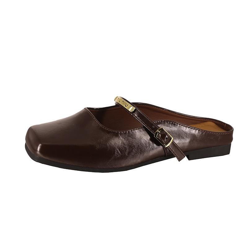 Baotou Half Slippers Women's Summer Outer Sandals Summer New Square Head Flat Sole Single Shoes Soft Sole Shoes