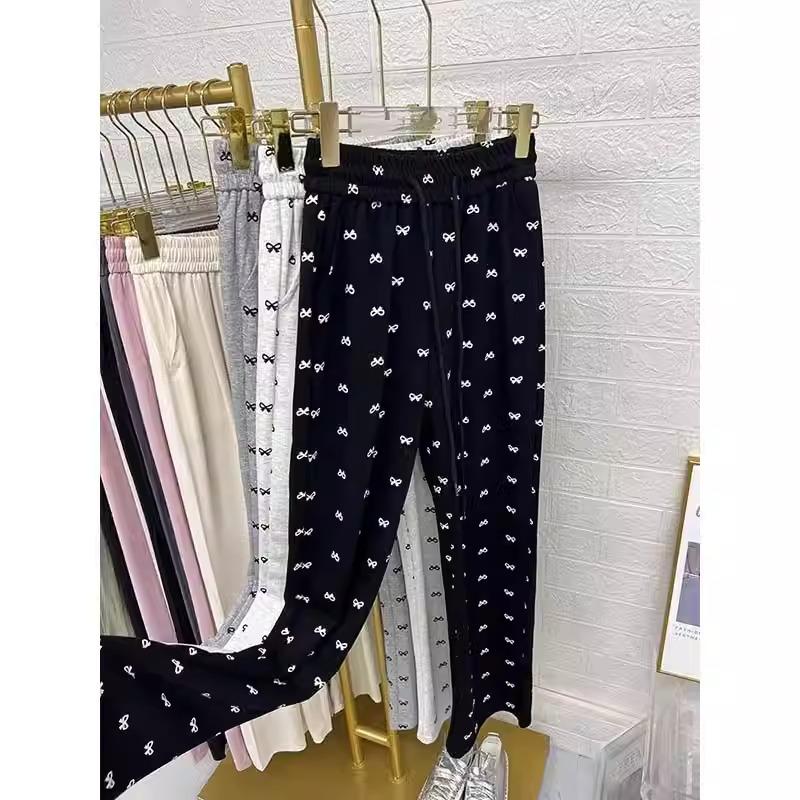 

Korean Style Bow Print High Waist Wide Leg Pants for Women - Petite & Slimming, Early Autumn XS (60-79 jin)