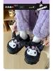 Kuromi Plush Cotton Slippers for Women - Cute, Warm, Furry Winter Footwear