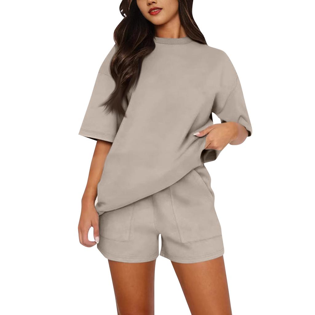 Verão Feminino Solto Praia Férias Lazer Regata Gola Redonda Camisa Elegante Manga Curta Shorts