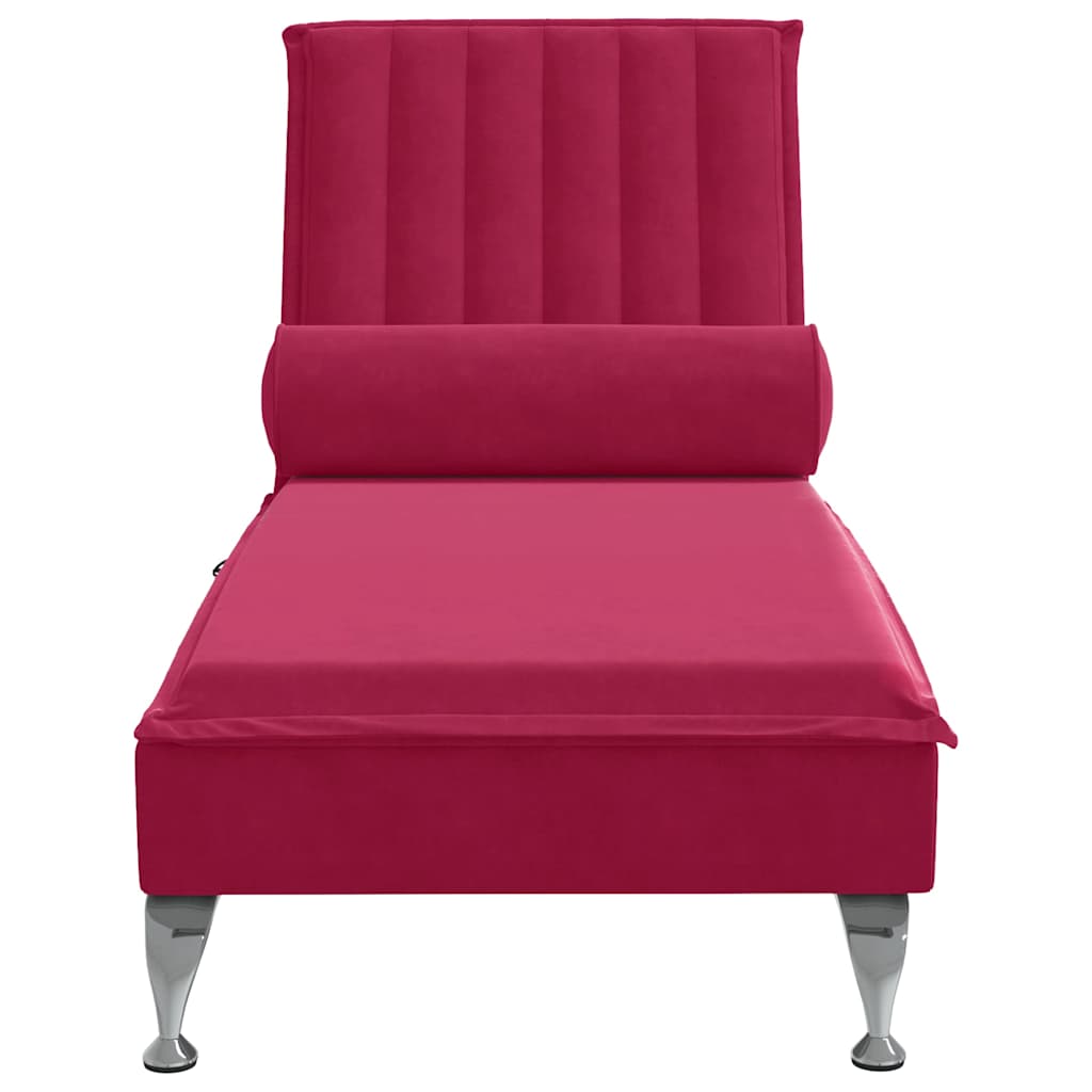 Vidaxl Chaise Longue Massaggiante Con Rullo, Rosso Vino, Vellutata