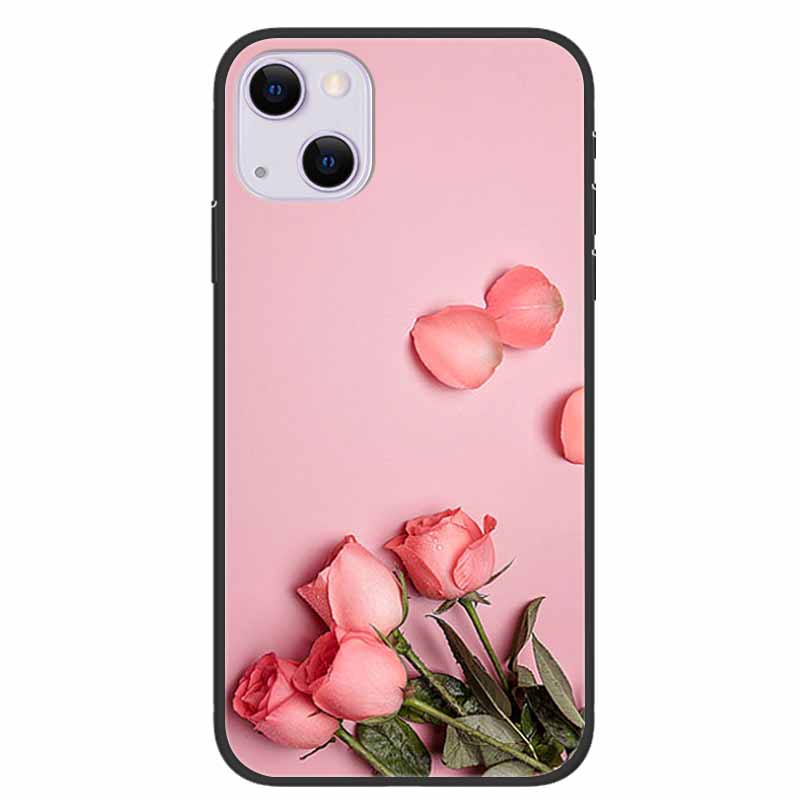 For iPhone 14/14 Plus Case Black Silicone Soft TPU Luxury Flower Animal Back Cover For iPhone 14/14 Plus New Shells for iPhone14 iPhone 14 Plus