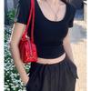 Red U-neck short-sleeved front-shoulder T-shirt women's summer new simple Spice Girl fashion slim-fitting short top