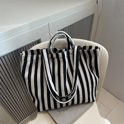 This Year, The Popular Retro Striped Canvas Shoulder Bag Is Fashionable, Simple, Small, Fresh And Casual, And Large-Capacity Tote Bag.