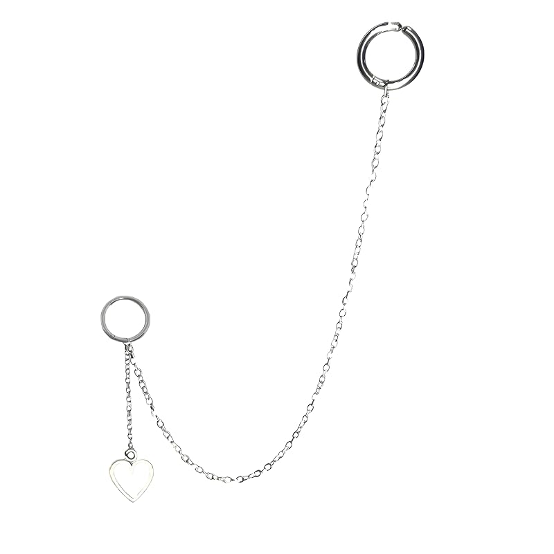 

chain earrings chain earrings mouth piercing lips ear cuff Korean cute cool landmine mass production (fake earrings, Heart (Silver))