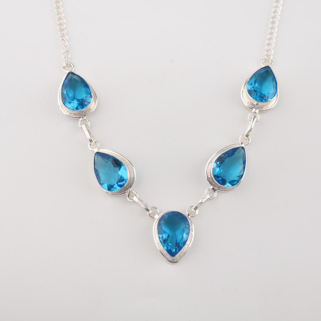 Swiss Blue Topaz Gemstone Silver Necklace 925 Sterling Handmade Jewelry Christmas Gifts RN-1-4