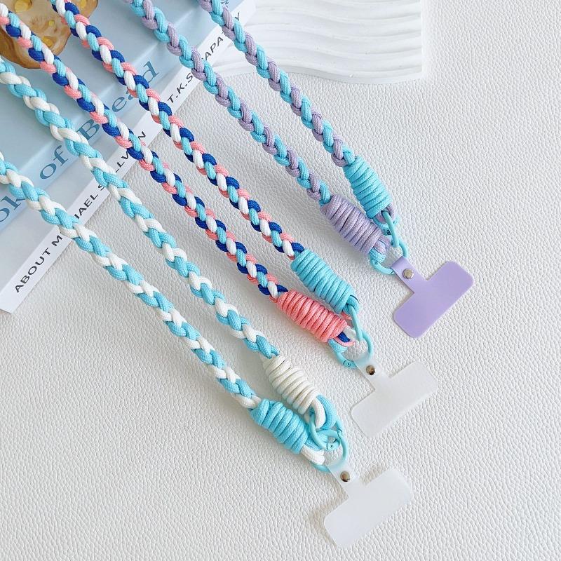 Colorful Lanyard Woven Rope Girls' Crossbody Shoulder Strap Anti-loss Sturdy Lanyard Keychain Four-strand Mobile Phone Lanyard