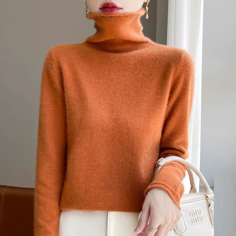 Women's 100% Pure Wool Turtleneck Sweater - Fashionable Autumn/Winter Knitted Cashmere Base Layer Top
