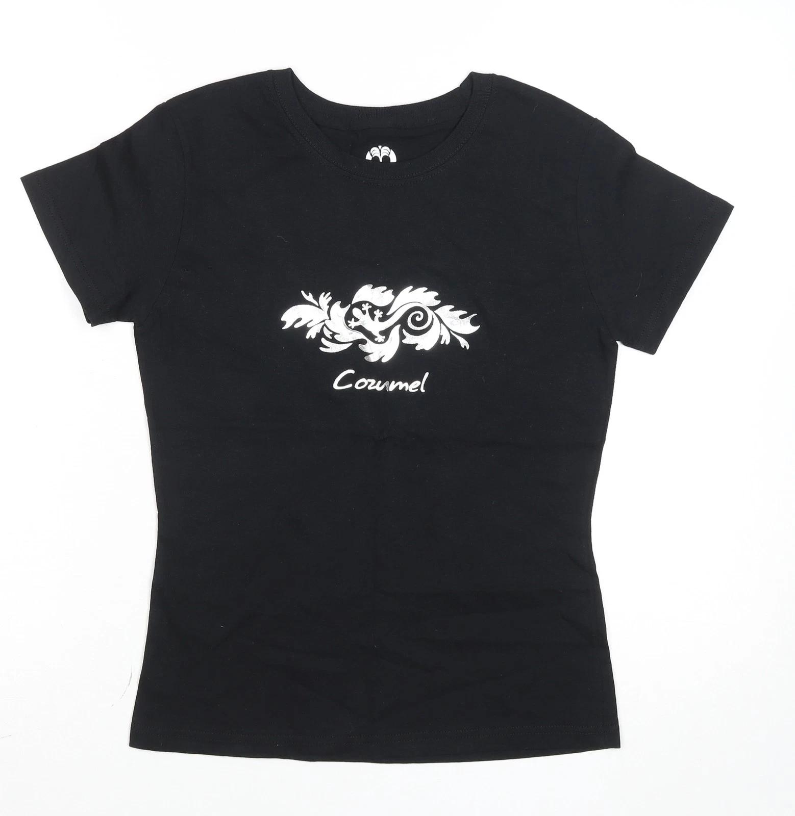 Tropical Relax Womens Black Cotton Cozumel T-Shirt M Short Sleeve S