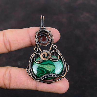 Malachit Anhänger Kupferdraht gewickelter Anhänger Designer Anhänger Hochwertiger Edelstein Schmuck Handgefertigter Anhänger Stilvoller Kupferschmuck zum Geschenk