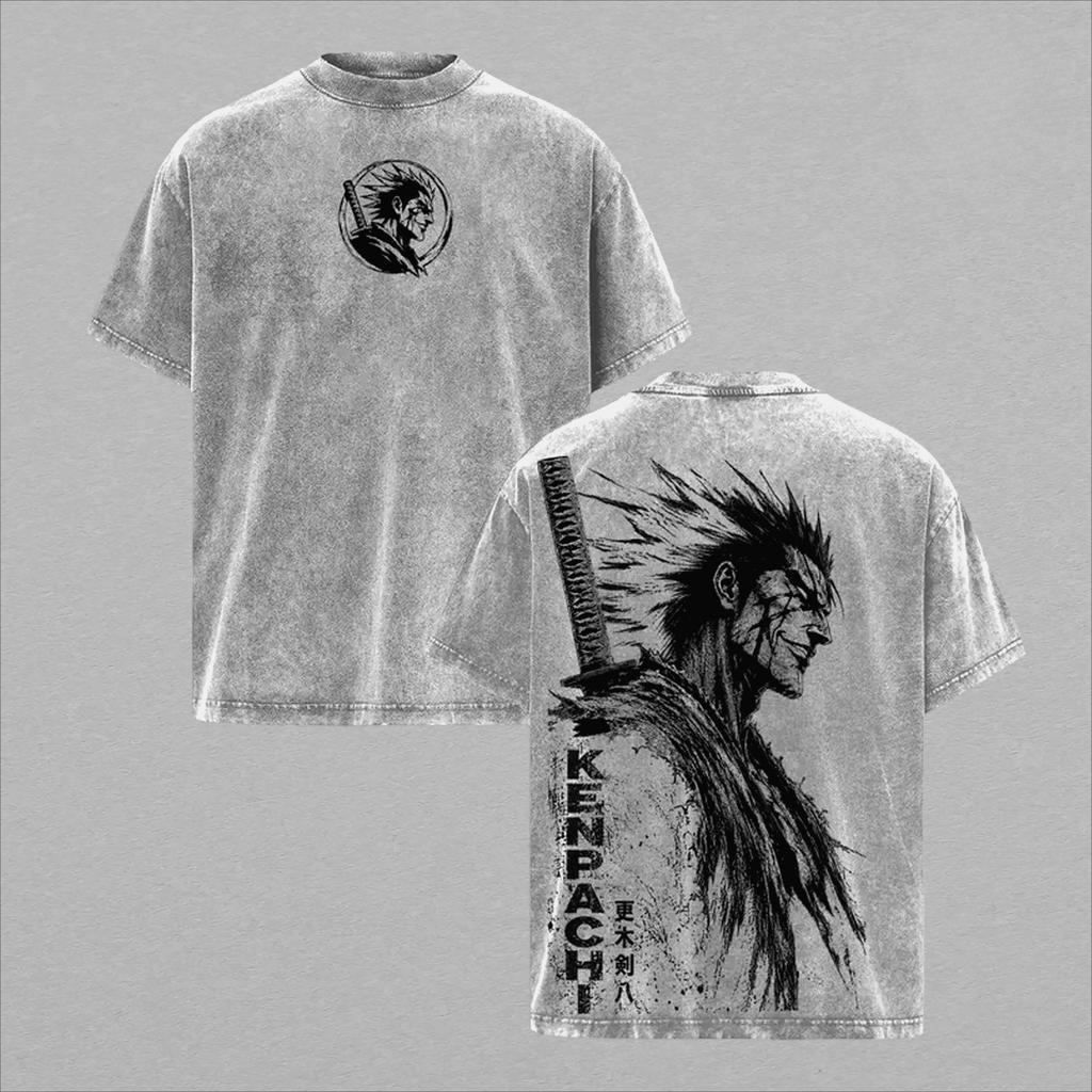 Zaraki Kenpachi BLEACH Anime T-Shirt Vintage Gewaschenes Polyester-T-Shirt Herren Kleidung Sommer Oversized Kurzarm-T-Shirts Kleidung