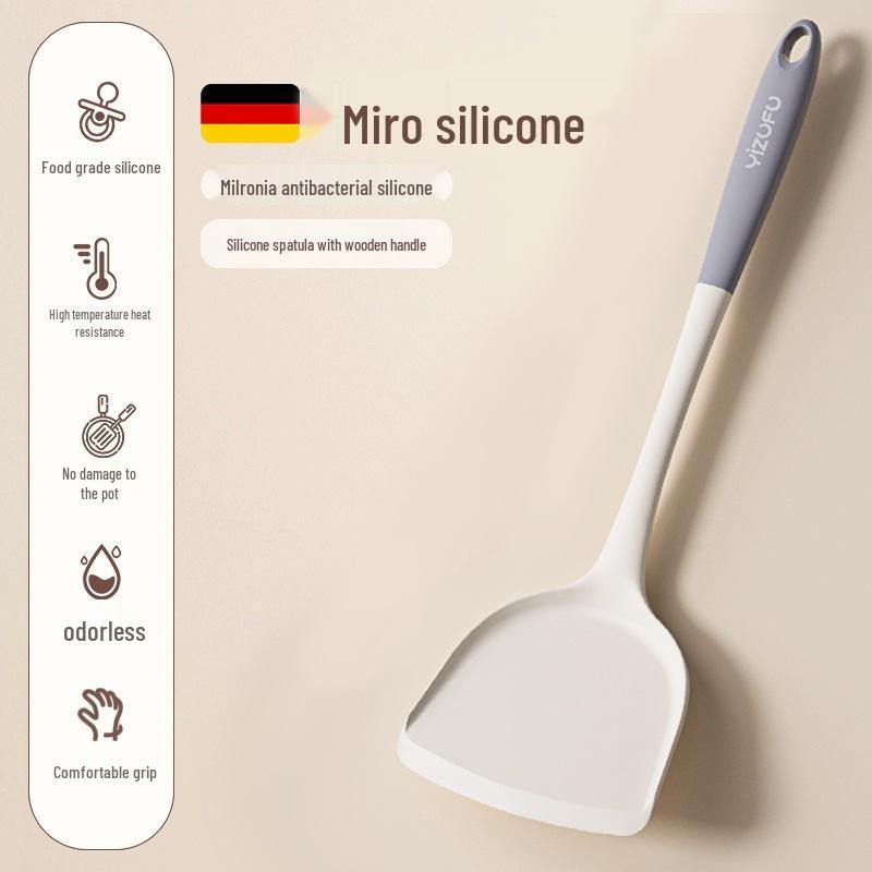 Silicone Non-Stick Kitchen Utensil Set - High Temperature Resistant Spatula, Ladle, and Slotted Spoon for Stir-Fry.