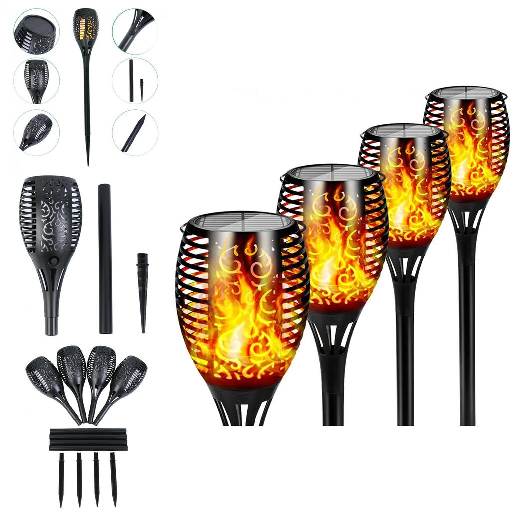 Elegant Solar Flame Torch Light With 12 Led Amber Glow Perfect For Outdoor Garden Decor