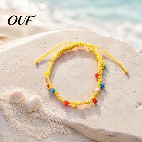 Handmade Woven Rope Wristbands Braided Bracelet for Women, Bohemian Wrist Adjustable Bracelets Women with Colorful Rice Beads, Knot Cord Wristband