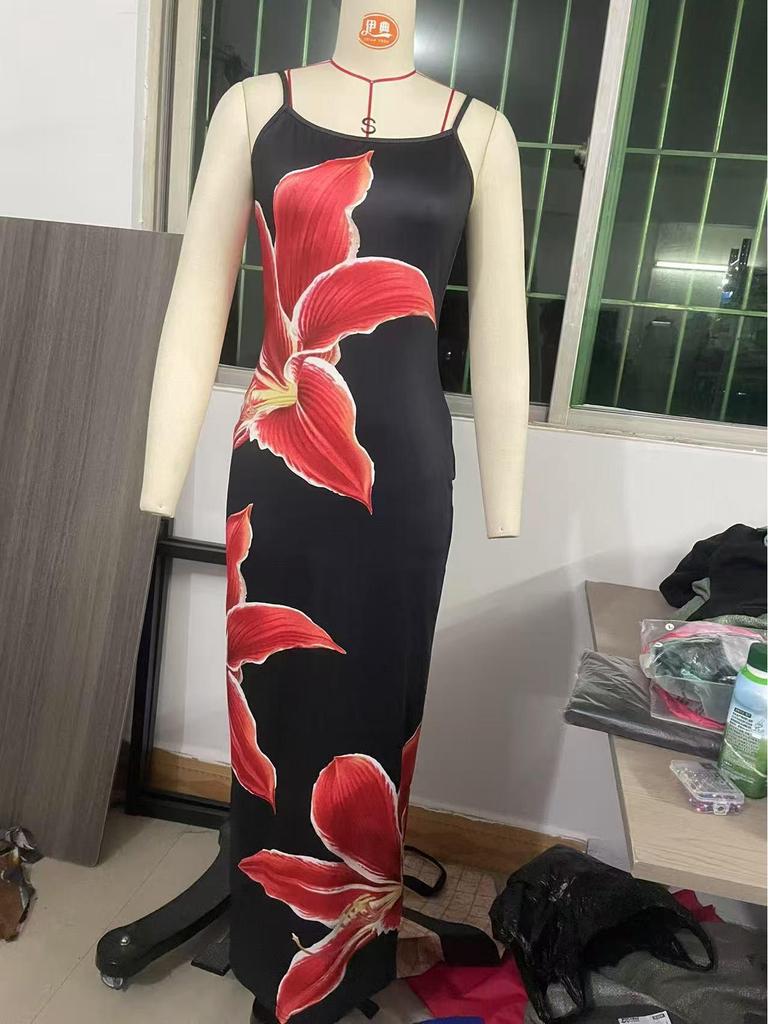 Sexy bedrucktes Spaghettiträgerkleid im europäischen und amerikanischen Stil - Heißer Verkauf im Frühling/Sommer