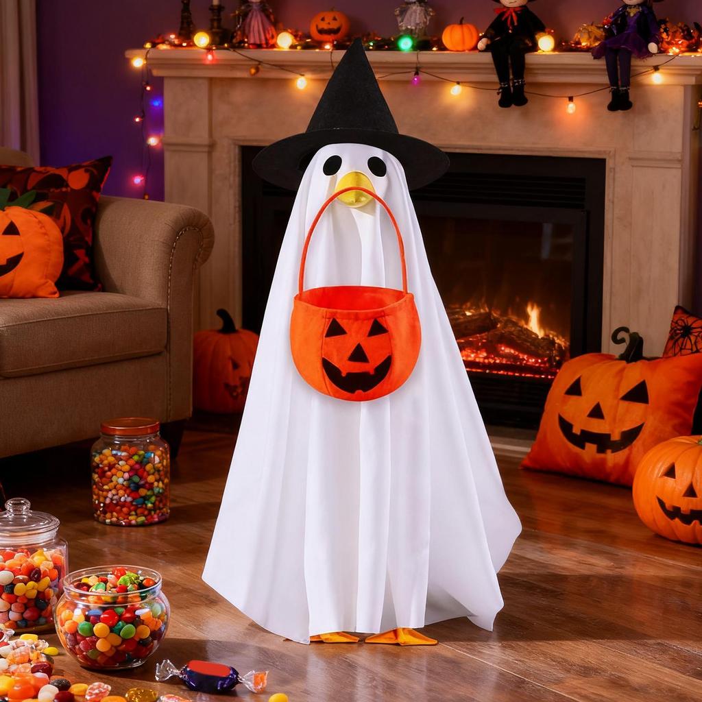 Porch Geese Ghost Outfit Holiday Porch Geese Ghost Costume Lawn Statue Halloween Clothes for Courtyard Fall Season Entrance