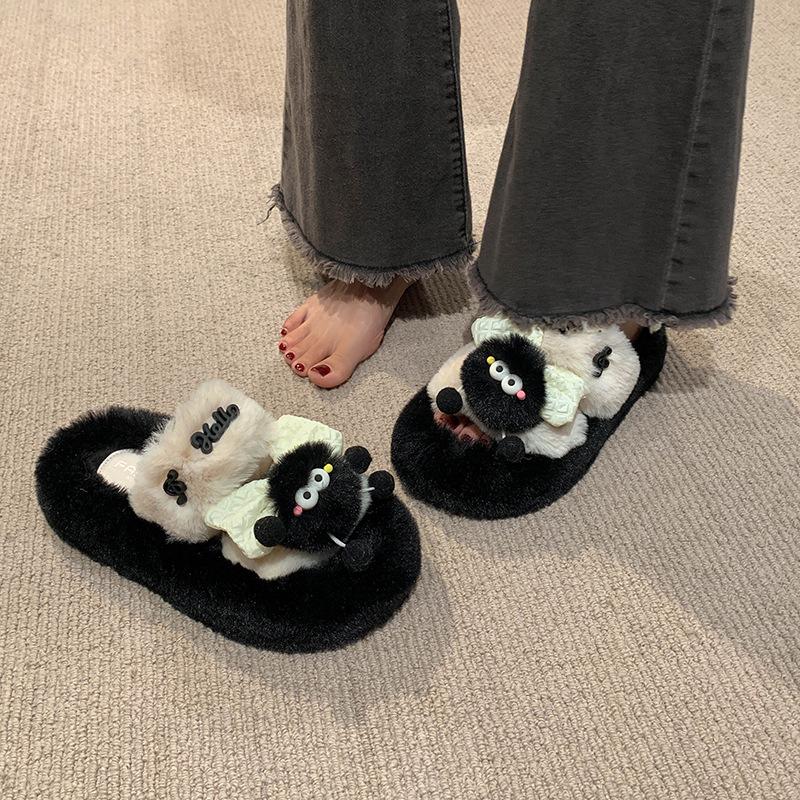 Cotton slippers women's new winter girl home thick bottom non-slip warm soft bottom plush couple foreign style fluffy slippers