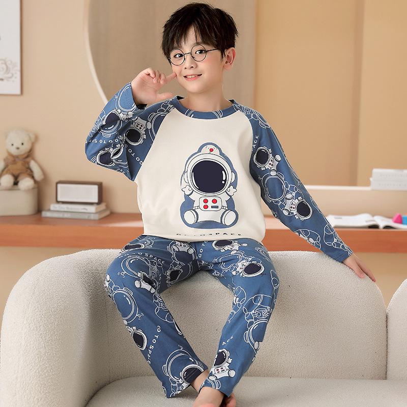 Boys' Cartoon Long-Sleeve Pajamas - Spring/Fall, Lightweight Summer Home Wear, Sizes for Toddlers to Big Kids