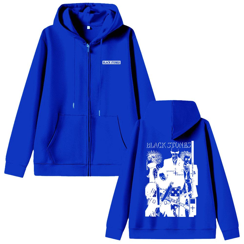 2025 Anime Printed Zipper Hoodie Black Stone Zipper Jacket Men's and Women's Manga Casual Long Sleeve Zipper Sweatshirt Street Wear