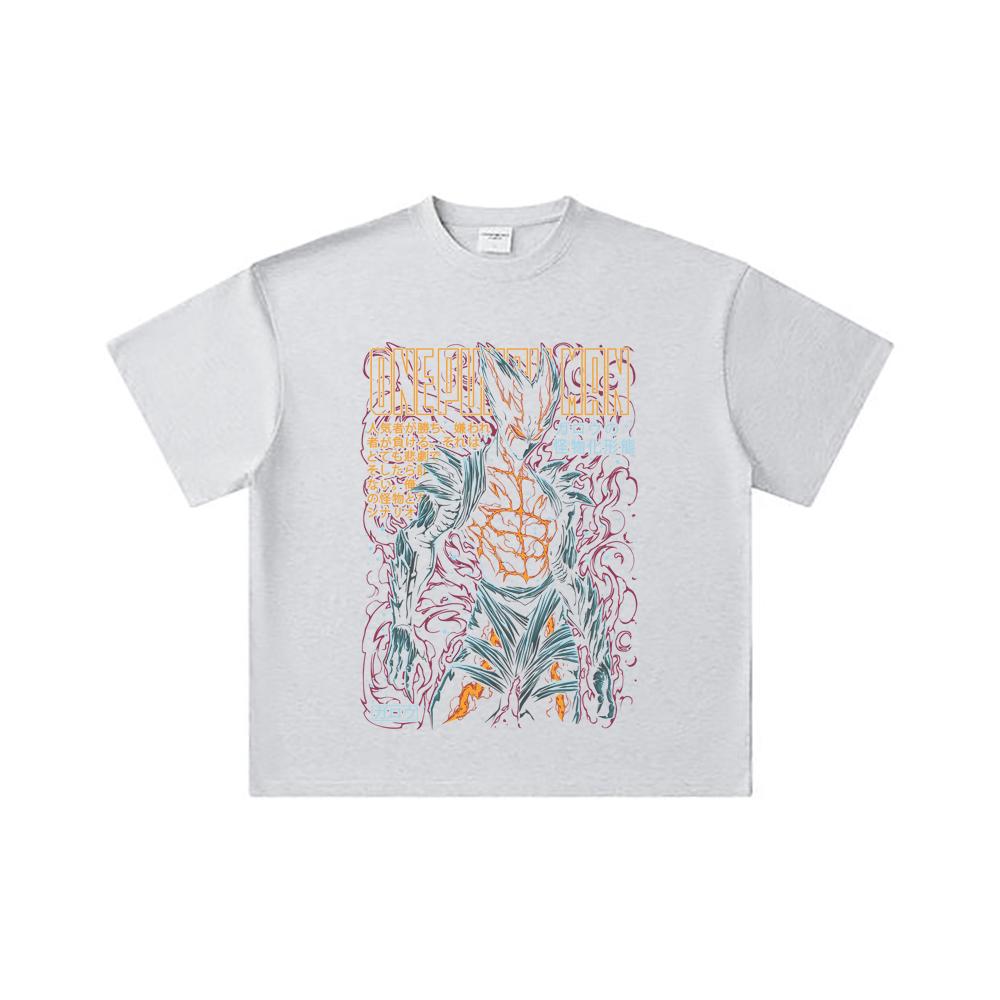 260 GSM Double Yarn 32 Count 100% Cotton One Punch Man V8 Garou Print Unisex Heavy Cotton T Shirt