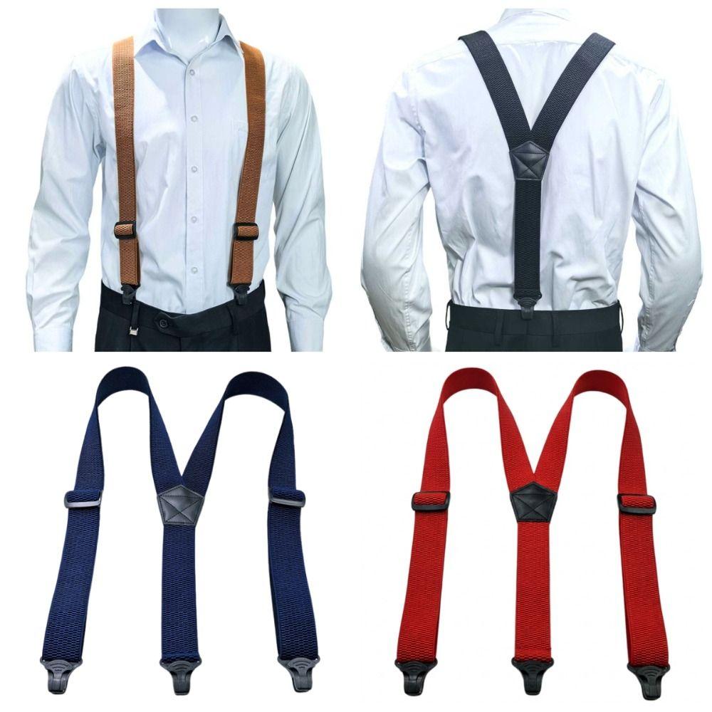 Heavy Duty Work Suspenders 3.8cm Wide with 3 Gripper Clasps Elastic Pants Braces Elegant Retro Y-Type Suspenders
