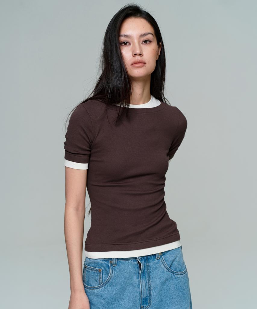 ERA Women Boat Neck Double Layer Slim Rib T - Toasted Cream