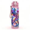 1PC Multicolor Bouquet Boho Flower Print 750ml Color Plastic Sports Water Bottle Leakproof Flip Straw Lid Suitable for Sports Office Home Use