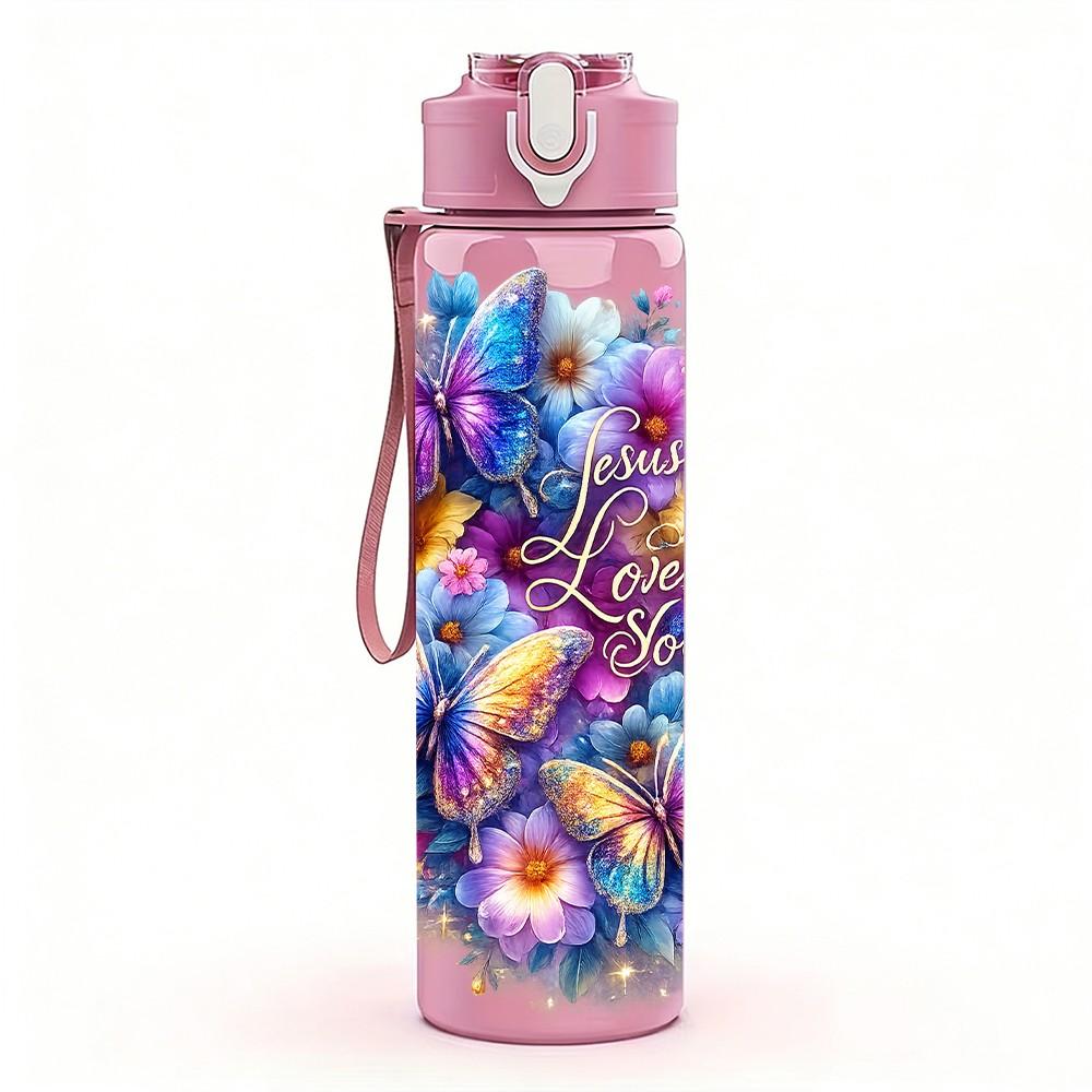 1PC Multicolor Bouquet Boho Flower Print 750ml Color Plastic Sports Water Bottle Leakproof Flip Straw Lid Suitable for Sports Office Home Use