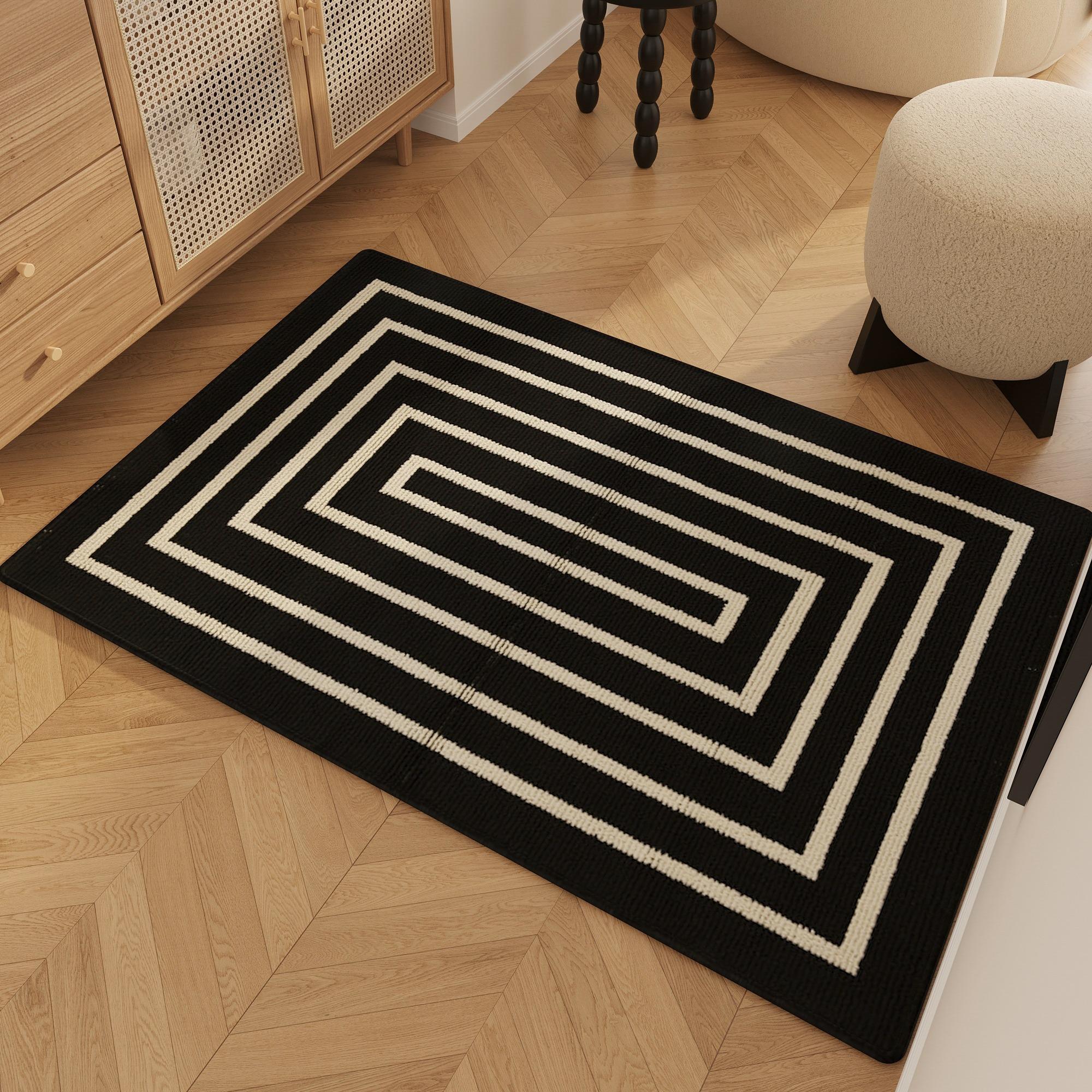 

Entrance Carpet Anti-slip Waterproof Wear-resistant Floor Mat Retro Geometric Lines Rug Living Room Home Decoration Door Mats 50x80cm