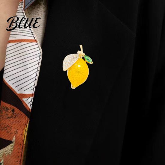 Alloy Fruit Pin Women Brooch Sparkling Rhinestones Small Lemon Shape