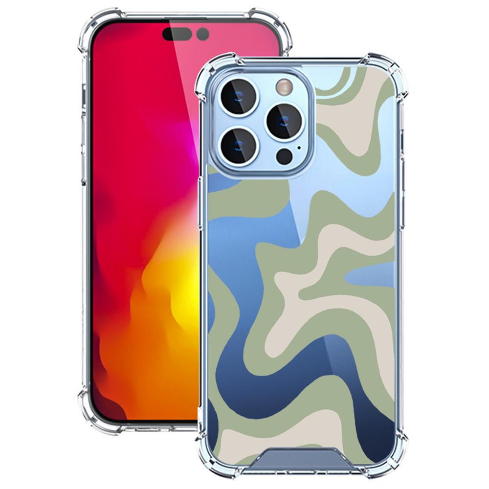 For iPhone 16 Pro Case Colorful Wave Pattern Printing Soft TPU+PC Phone Cover