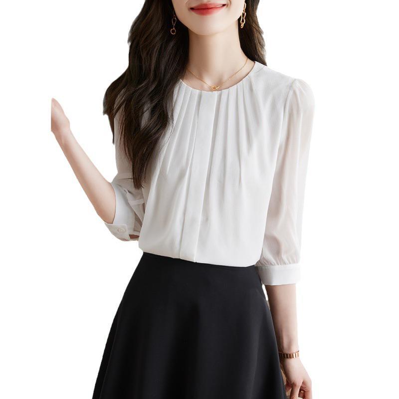 Cardigan a Maniche 3/4 in Chiffon da Donna Primavera 2025 - Top Versatile ed Elegante per il Lavoro