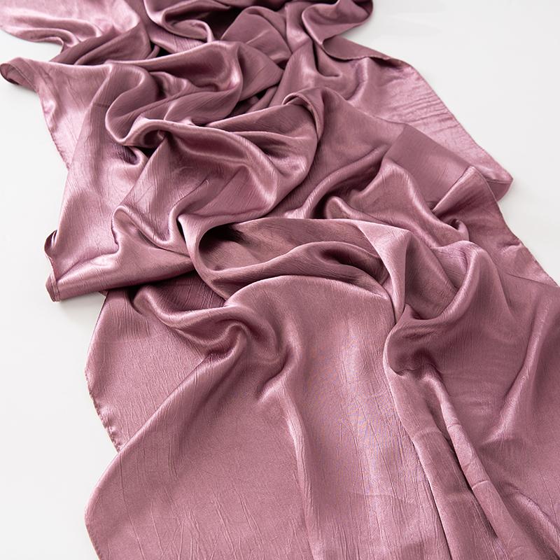 Women Plain Silk Satin Hijab Scarf Different Sides Bark Wrinkles Solid Color Long Shawl Muslim Women Smooth Silk Like Underscarf