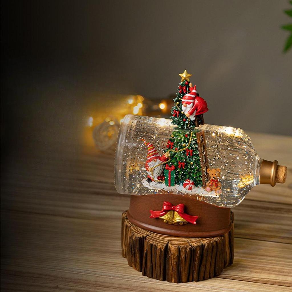 Music Case Christmas Message In A Bottle Christmas Snow Globe Musical Wine Bottle Holiday Ornament For Children'S Birthday Gift
